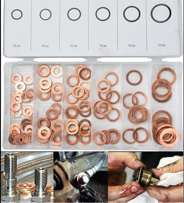 110pcs 1/4"-5/8" Engine Oil Drain Copper Ring Gaskets Flat Washer Set Seal Assortment Kit with Box