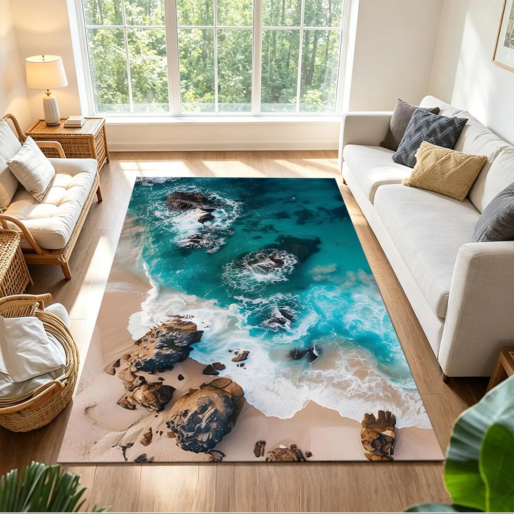 Ocean Waves Meeting Sand Non-Slip Home Carpet Design for Office Decor Living Room Gift