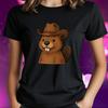 T-Shirt Frauen Biber mit Cowboyhut Motiv Baumwolle Größe S bis 3XLWird in neuem Fenster oder Tab geöffnet