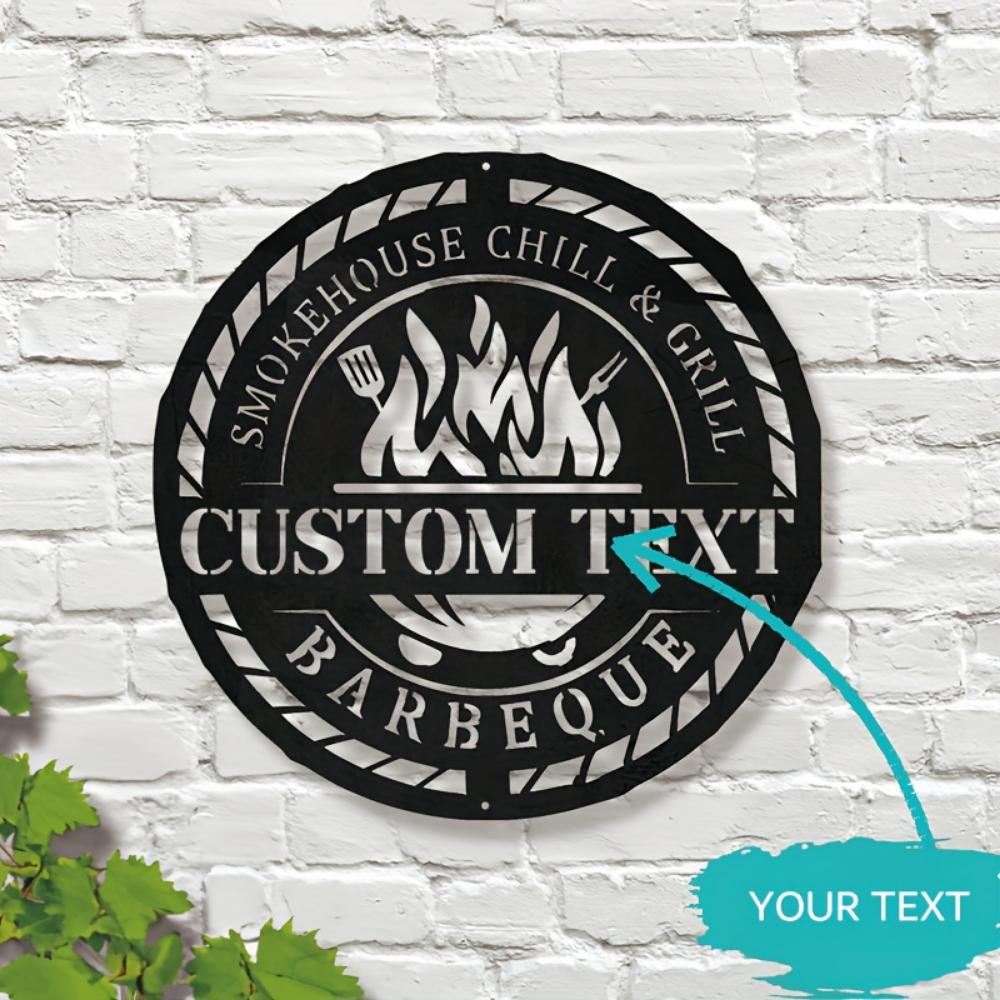 Unique Handmade Custom Iron Barbecue Smokehouse Grill Sign Outdoor Patio Kitchen Decor