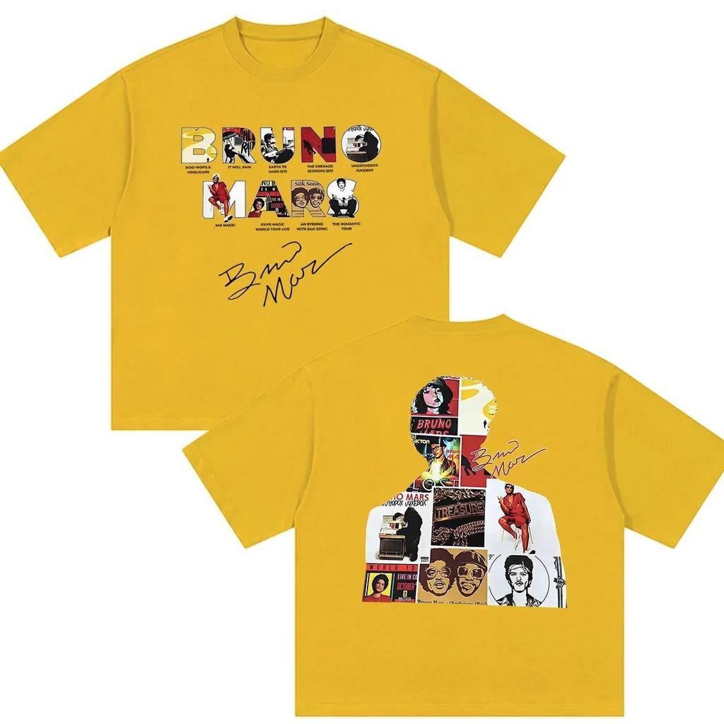 Rapper Bruno Mars The Romantic Tour 2026 Merch T Shirts Men's Vintage Fashion Oversized Cotton T-shirt Gothic Clothing Tee Shirt