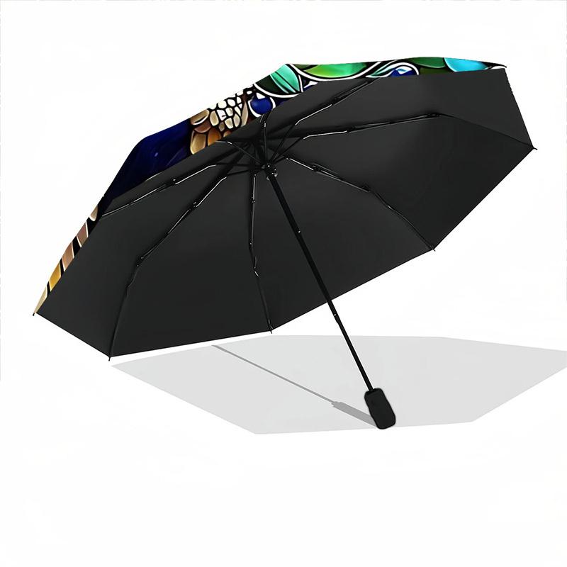 1pc Peacock Mandala Automatic Folding Umbrella - Design, Durable Iron Frame for Travel, Outdoor, Beach Fashion Accessory a0920060