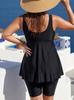 Plus Size Tankini Skirt Swimsuit Set - Black Printed Two-Piece with 6X Board Shorts