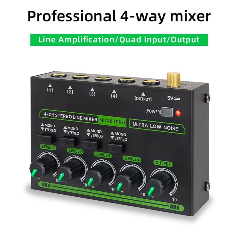Low Noise 4 Channel Line Mixer for Mixing 4 Stereo Channel LED Mixer Adapter for Microphones Guitars Keyboards