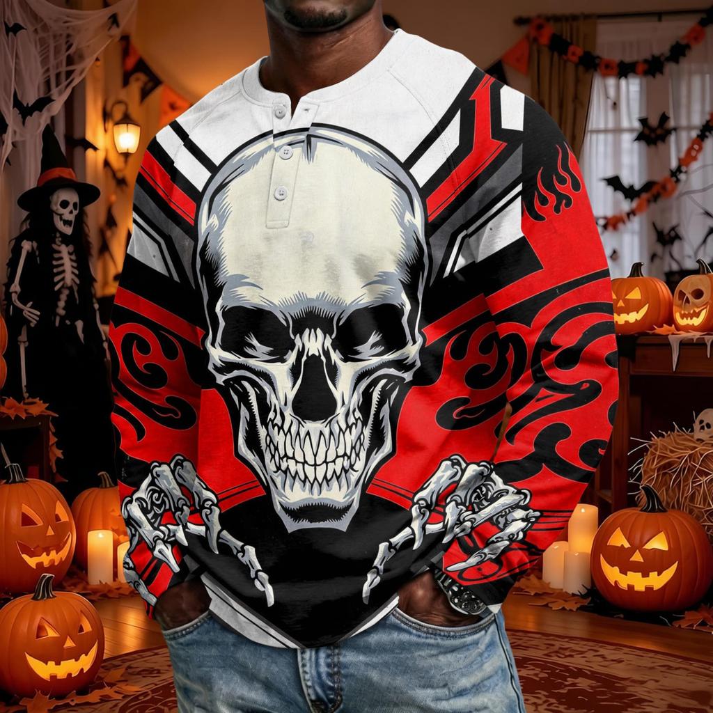 Men's Long Sleeve Shirt Loose Fit Casual Top for Halloween and Everyday Wear