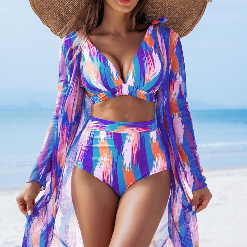 New Cover Belly Bikinis Female Three-Piece Swimsuits Women's High Waisted Swimwear Beach Swimming Wear Bathing Suits Pool Bather