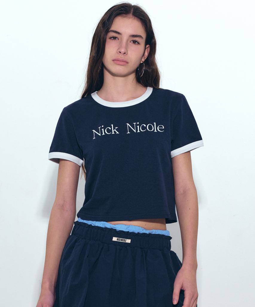Nigaennikol Nicole Printing Ringer Crop Top_Navy White