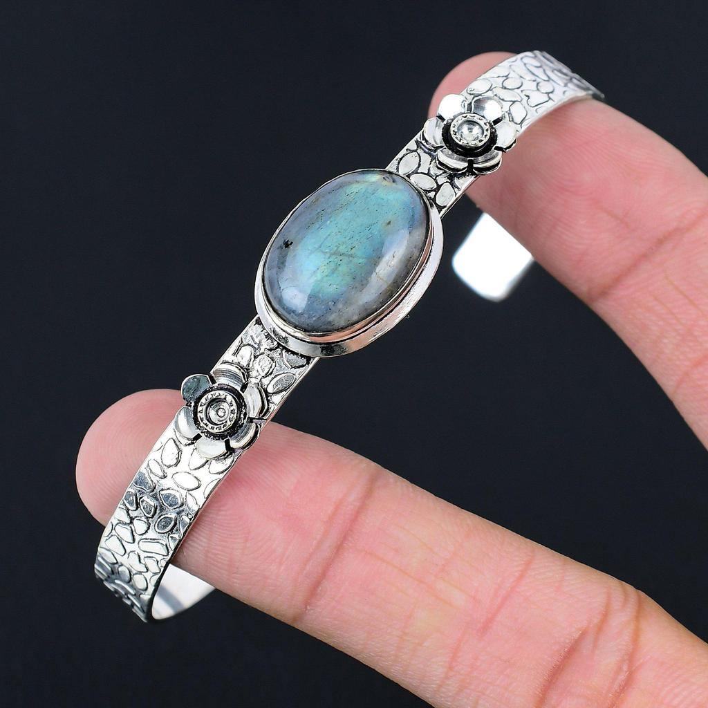Daughters Day Sale 925 Sterling Silver Oval Natural Labradorite Sister Bangle