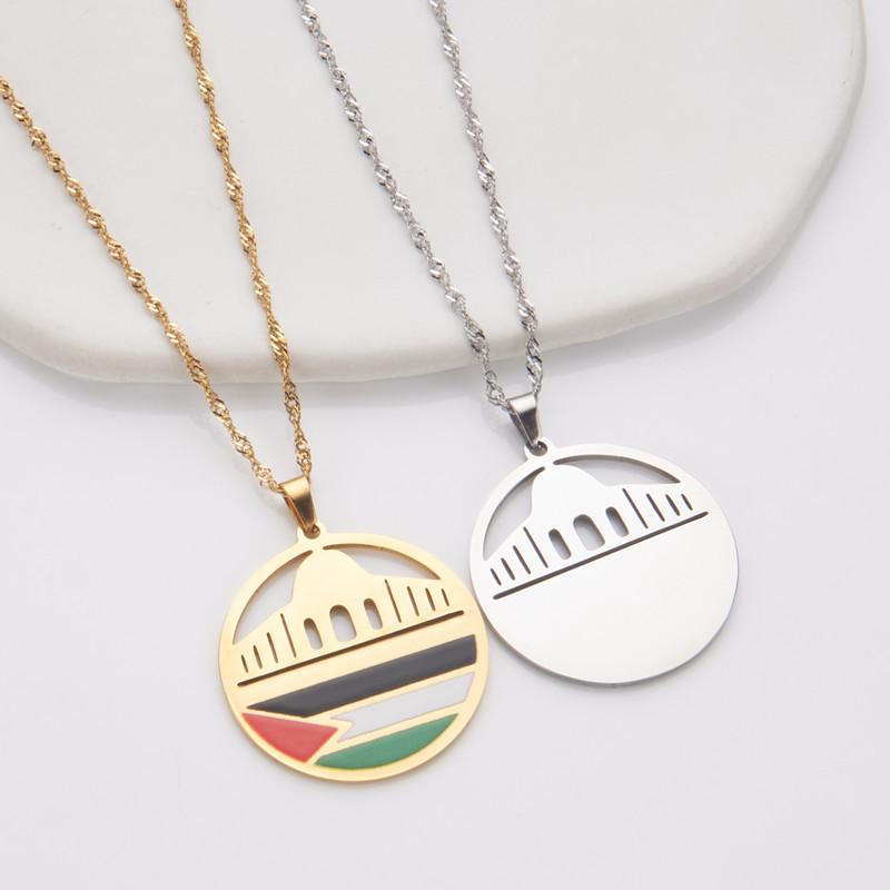 Charm Jewelry, Al-Aqsa Mosque And Palestinian Pendant Necklace For Couples Titanium Steel Necklace