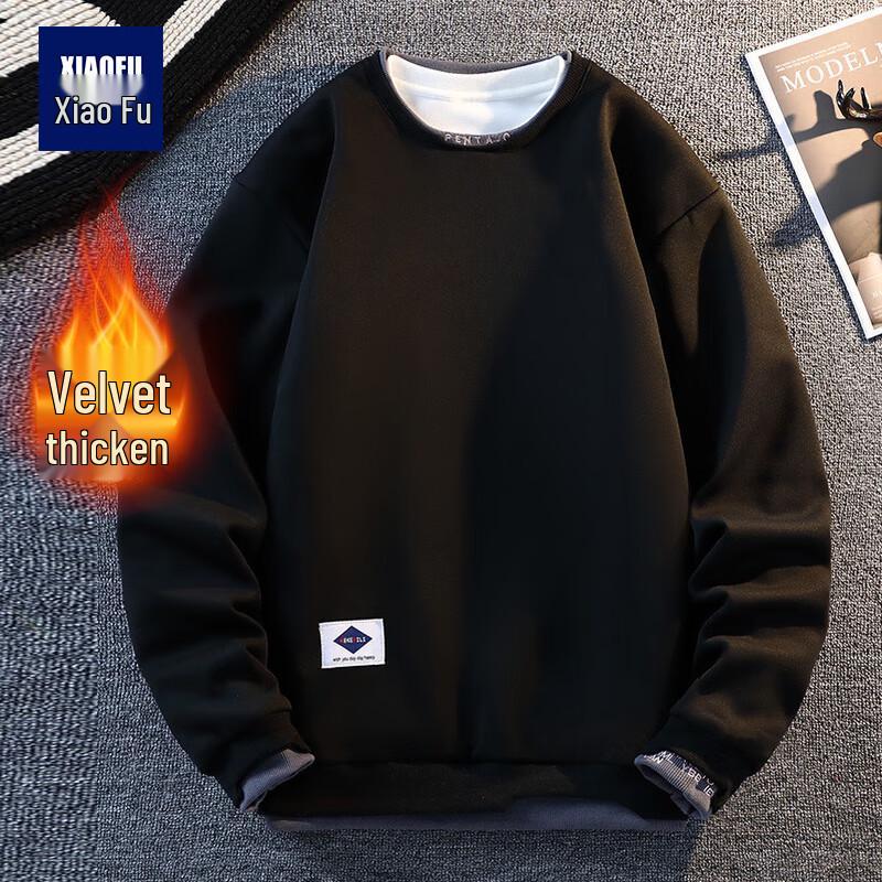 Men s Layered Round Neck Fleece Sweatshirt XL