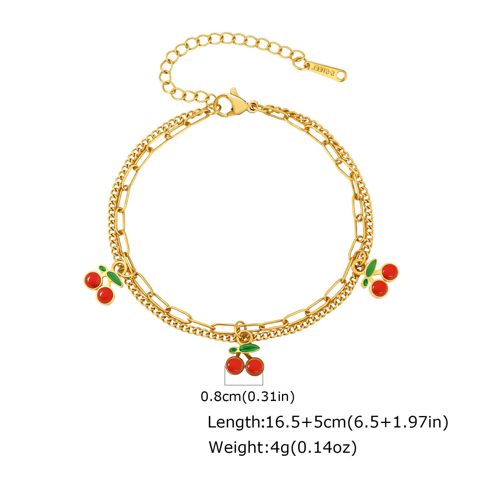

Vnox Gold Plated Fruit Cherry Strawberry Bracelet For Woman New Fashion Stainless Steel Double Chain Bracelet Hand Jewelry