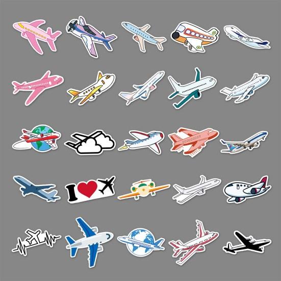 50Pcs Cartoon Sticker Waterproof Reusable DIY Self-Adhesive Aircraft Pattern Phone Case Luggage Sticker Kids Gift