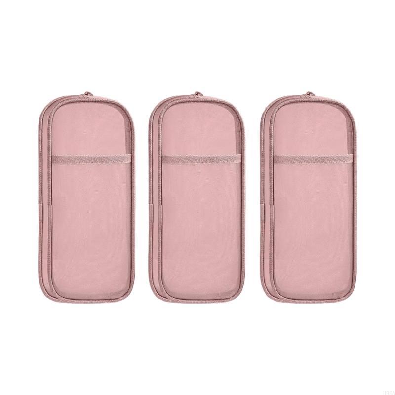 

3Pieces Double Layer Pencil Case Clear Mesh Pen Pouches Portable Pencil Organizers Travel Makeup Brush Storage Pouches розовый