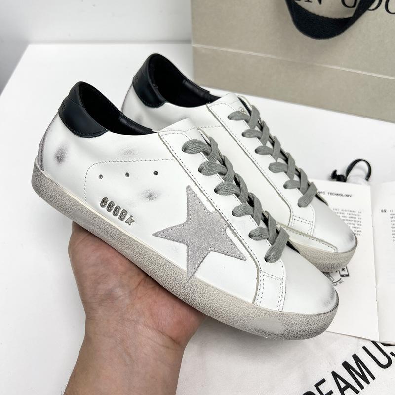 Schmutzige kleine weiße Schuhe, neue Leder Stern Absatzhöhung Paar Flach Freizeit Kleine schmutzige Schuhe Damen 43 gray
