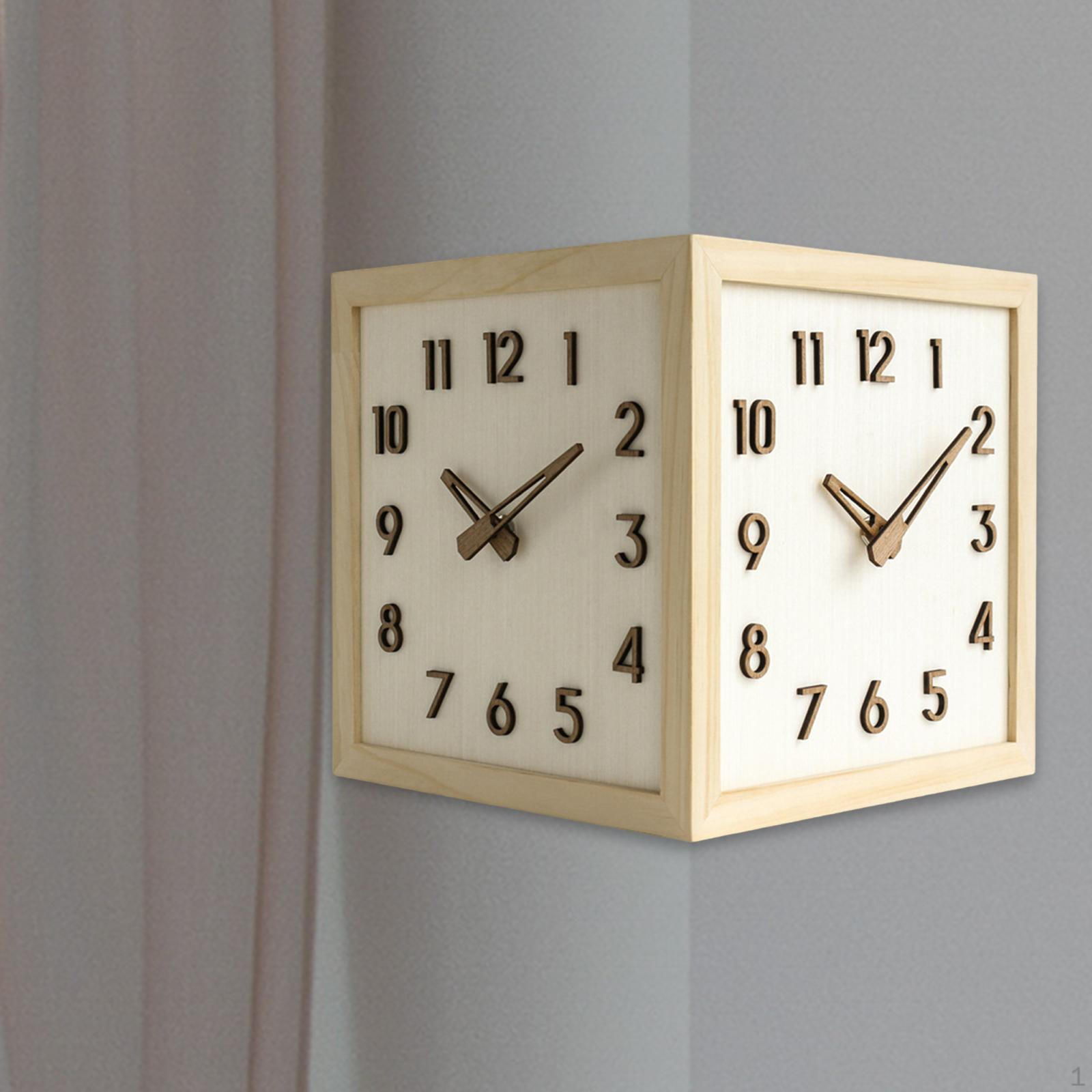

Двусторонние угловые настенные часы 23x23см Бесшумный механизм Массив дерева для спальни Многофункциональные Light Brown Frame