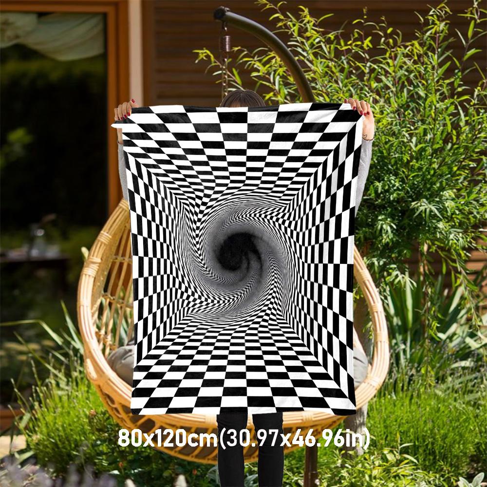 

1PC Checkerboard TunnelOutdoor Flannel Blanket - Soft Plush Decor for Picnics, camping, Bedroom, Playroom, Office, or Lunch Break 1308A 80x120cm(31x47inch)