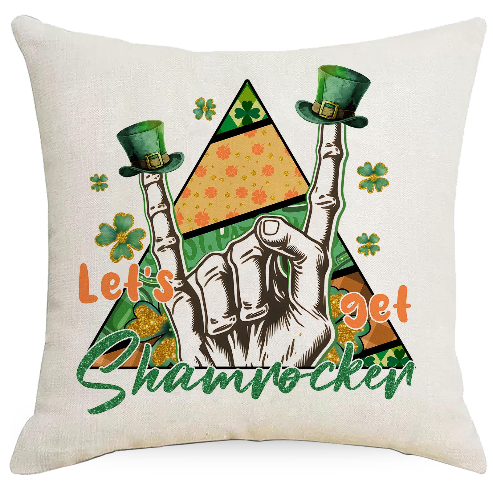 

Green Four-Leaf Clover Printed Pillow Cover St. Patrick S Day Linen Home Pillow Ireland National Day Cushion Premium (as the picture-73319-)-45 * 45Cm