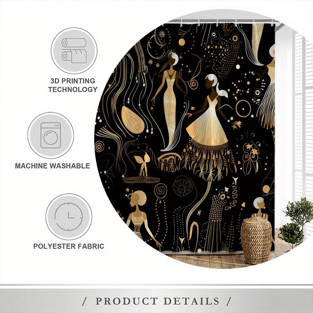 Art Nouveau Golden Figures Shower Curtain - Elegant Women In Ornate Dresses, Abstract Design, 70.8x70.8", 12 Hooks, Polyester