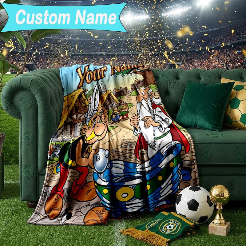 Custom Name Blanket Asterix Friends Blanket Bedding Blanket for Travel, Camping, Living Rooms, Offices, Sofas, Fan Christmas Gift