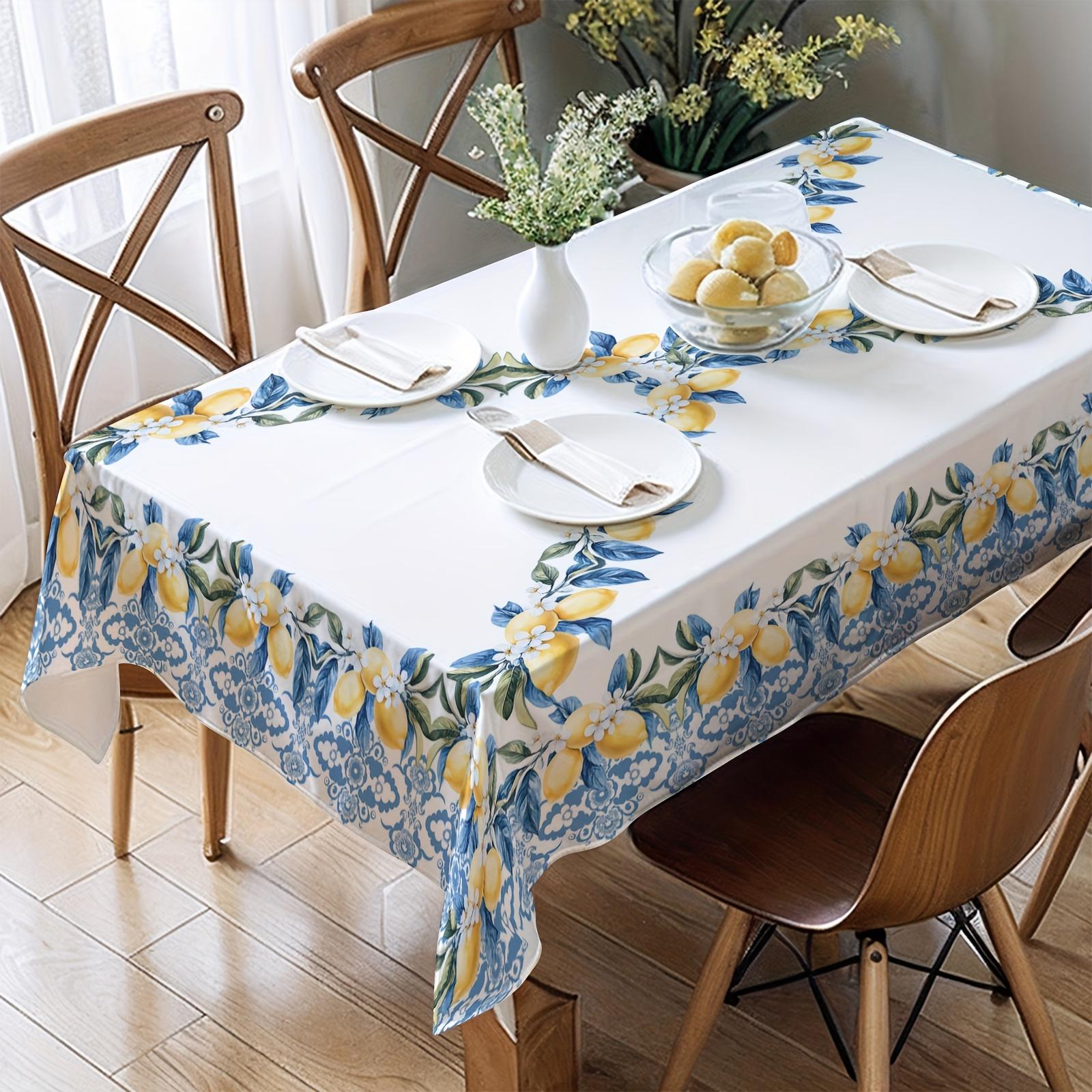 Zomer Citroen Blauwe Bloemen Print Rechthoekige Tafelkleed voor Tafel Decoratie Wasbaar Boerderij Keuken Eettafel Doek Feest Decoratie 140x200cm