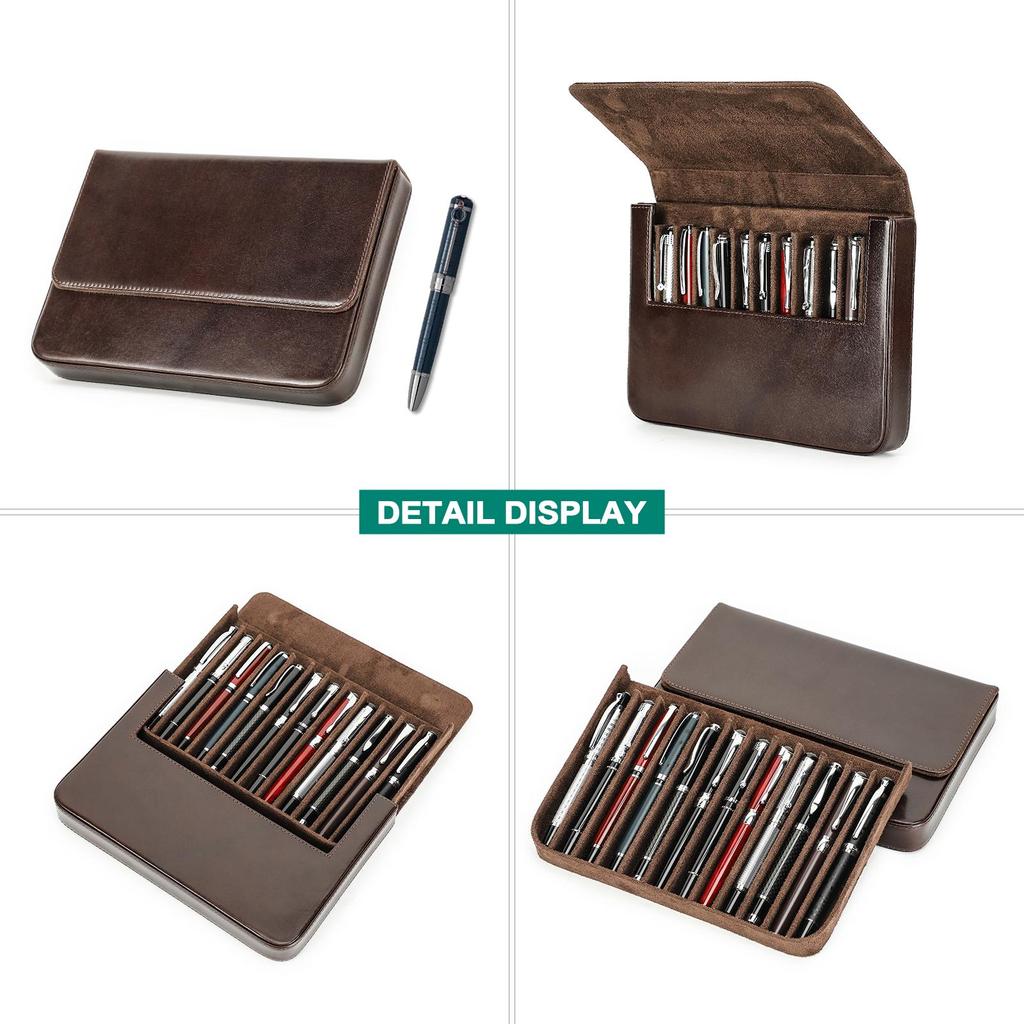 Handmade Genuine Leather Pen Case Multicolor 12 Slots Luxury Pen Box Pen Holders Office School Stationery Fountain Pen Pouch