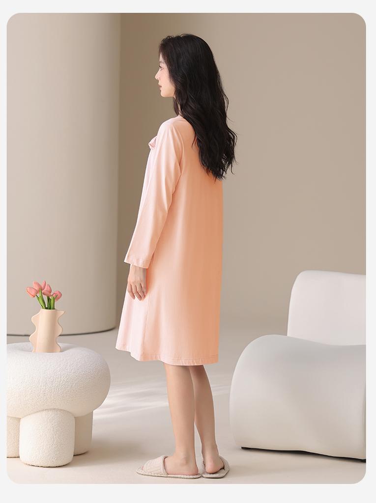 Fenteng [100% Xinjiang Cotton] Skin-Friendly Long-Sleeved Palace Style Nightgown