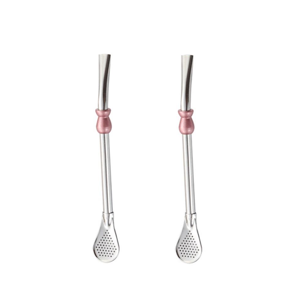 

2 Piece 304 Stainless Steel Yerba Mate Drinking Straw Reusable Rustproof Straw Spoon Anti-skid Design Filter Straw Water Bar розовый