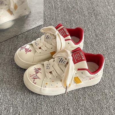 Explosive Change White Fish Cat Color Matching Little White Shoes Women's Spring and Autumn New Versatile Niche Casual Student Board Shoes
