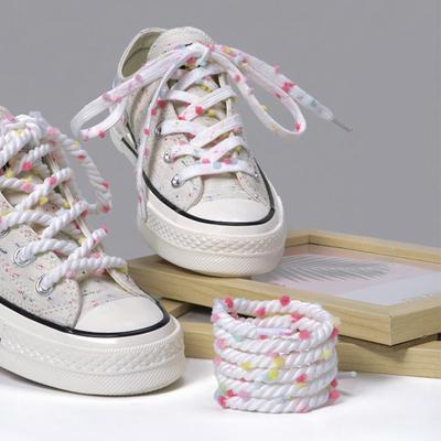 New Round Rainbow Hairball Shoelace for Shoes Flat Shoe Laces Colourful Dopamine Shoelaces for Sneakers Suit Women Man 1 Pair