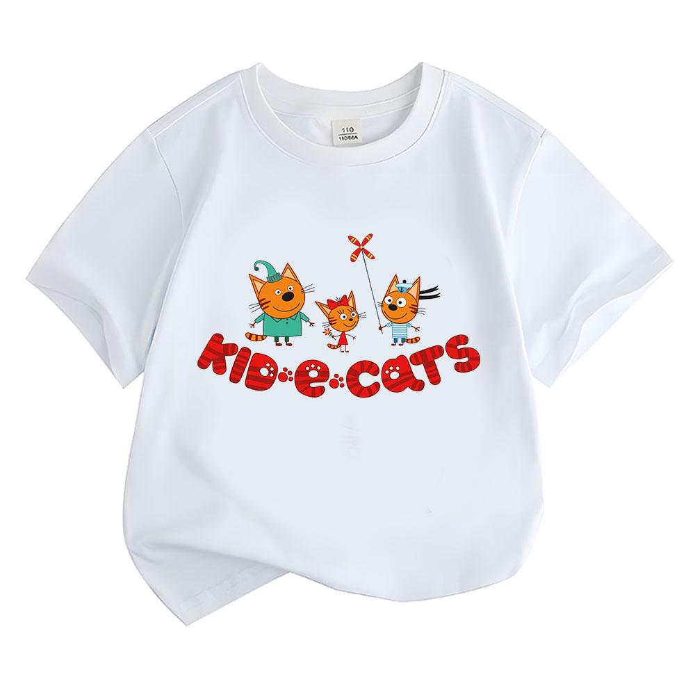 Kid-E-Cats Cartoon 100%Cotton T-shirts Funny Cat Family Tee-shirt Russian Three Cats Tops Children Short Sleeve Breathable Tees  Summer Tops