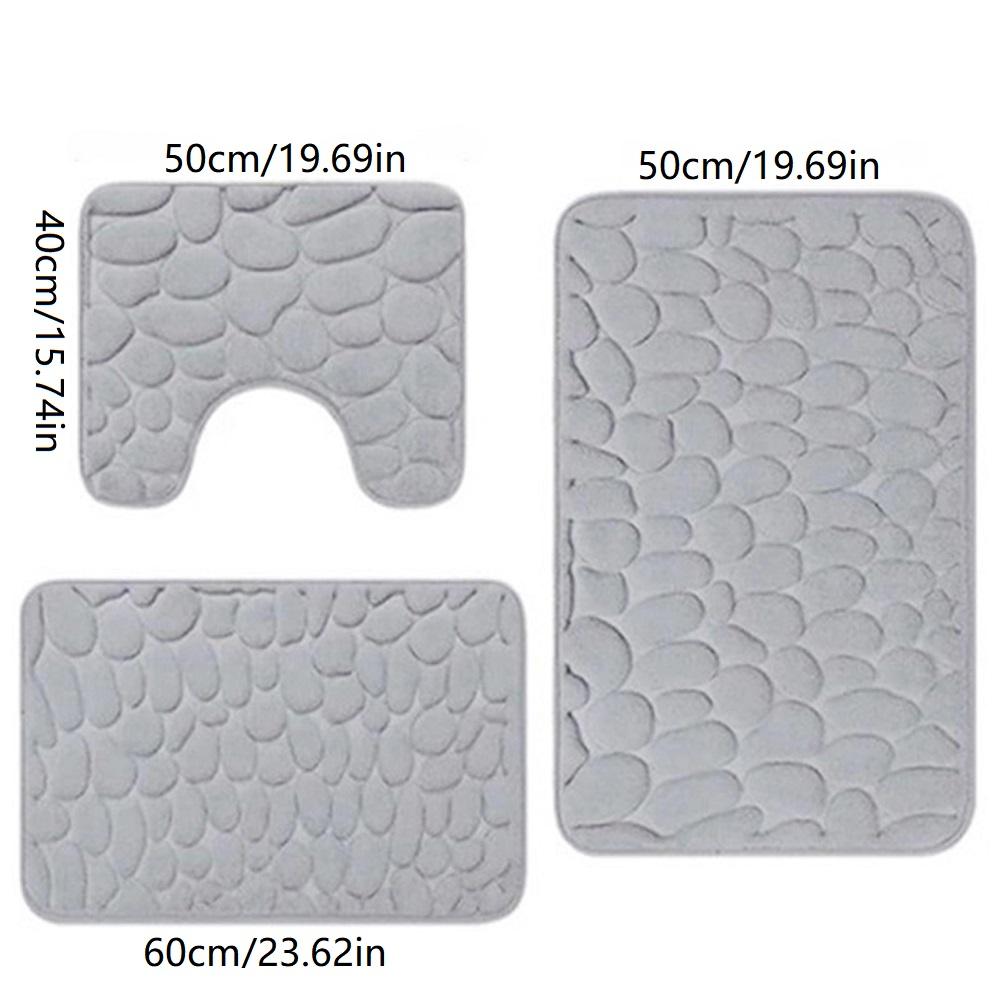 3pcs/Set Super Soft Memory Foam Bath Mat Carpet Bathroom Water-absorbing Non-slip Stone Pattern Floor Mat for Shower Room Rugs