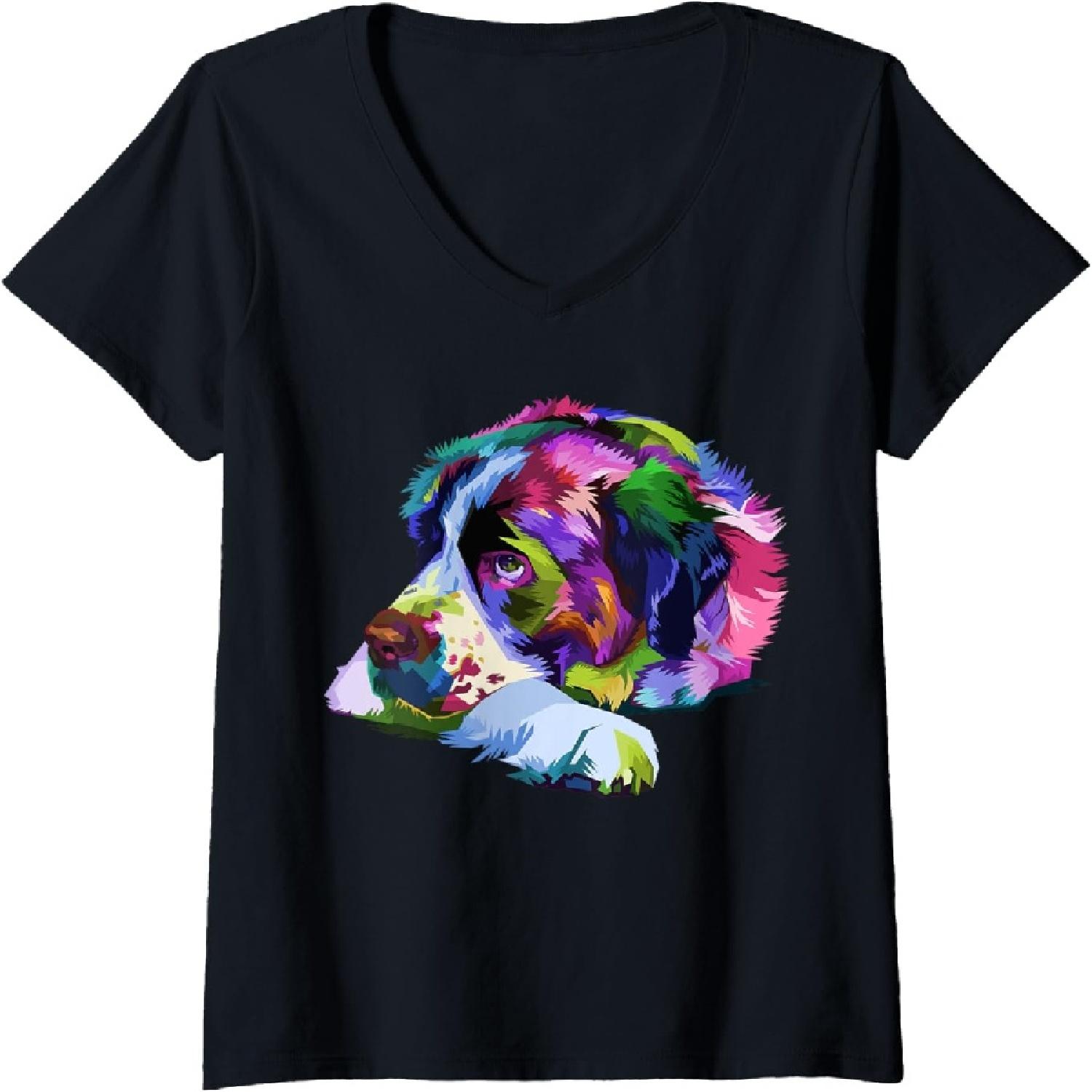 Saint Bernard Pop Art Portrait Colorful art for dog owners V-Neck T-Shirt S