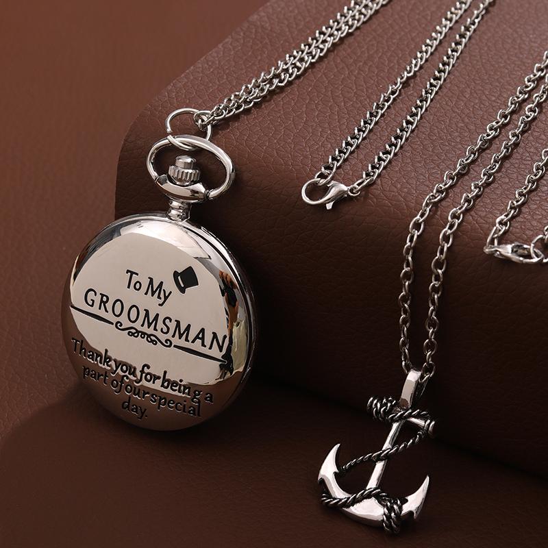 

2 шт./комплект, модные серебристые карманные часы «To My GROOMSMAN» мужские кварцевые карманные часы и 1 шт. мужское винтажное классическое серебристое ожерелье с подвеской, идеально подходит для мужчин