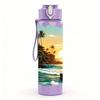 1PC Ocean Coast Sunrise Scenery Pattern 750ml Color Plastic Sports Water Bottle Leakproof Flip Straw Lid Suitable for Sports Office Home Use