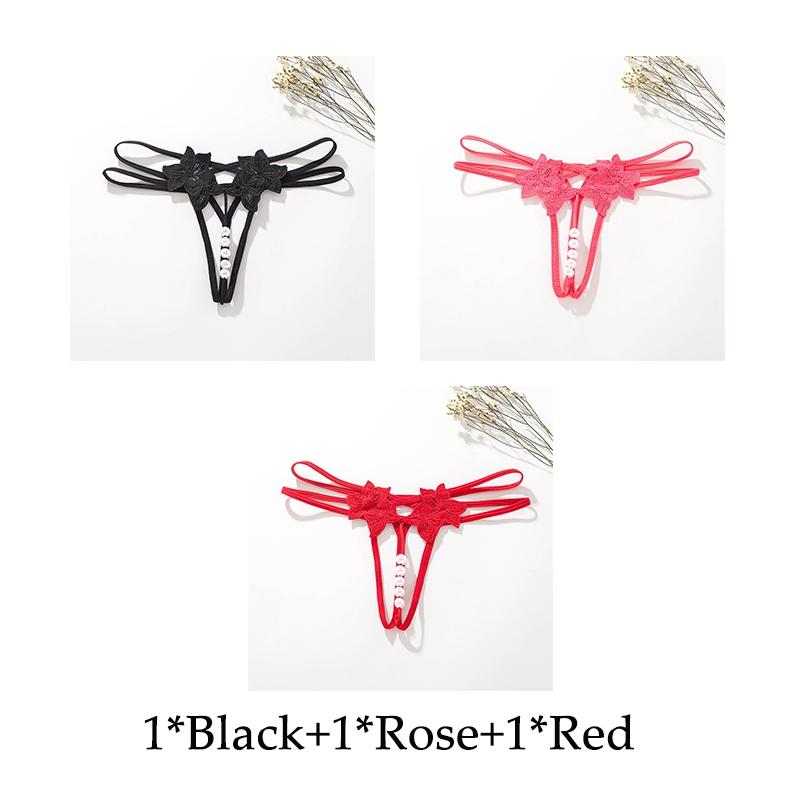 Sexy G-string T Panties Female Underwear Lace Thongs Women's Pants Sexy Pearl Panties Erotic Women Crotchless Panties Plus Size