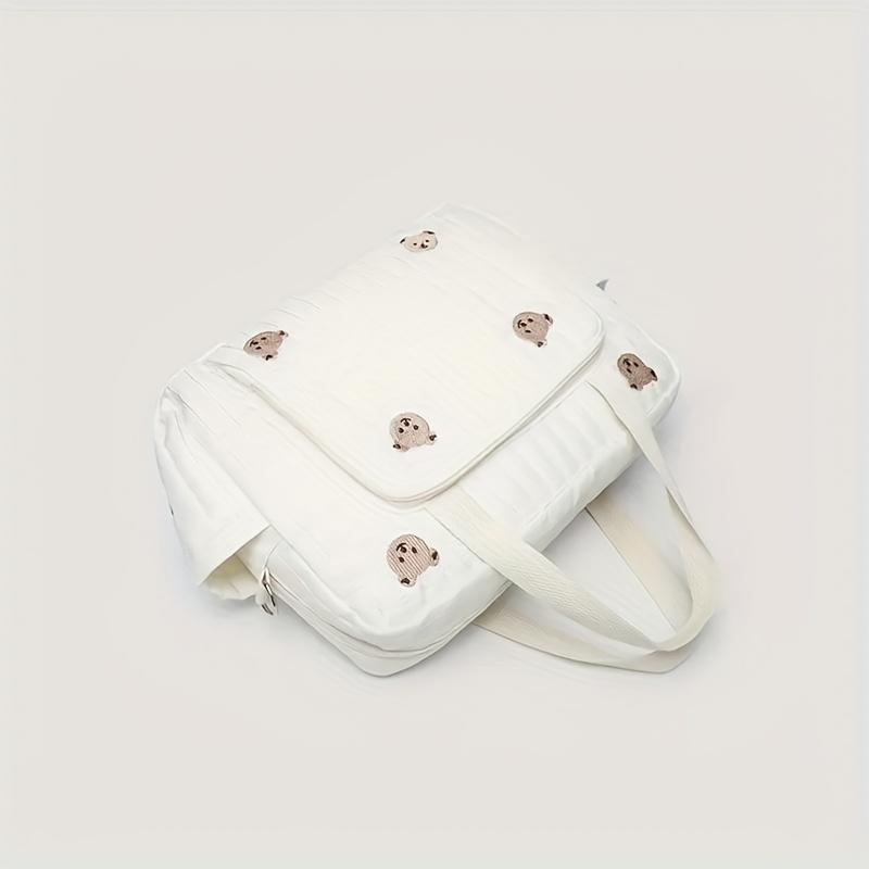 Large Capacity Polyester Bear Embroidery Mommy Storage Tote Multiple Compartments Detachable Strap Shopping Carts Comfortable