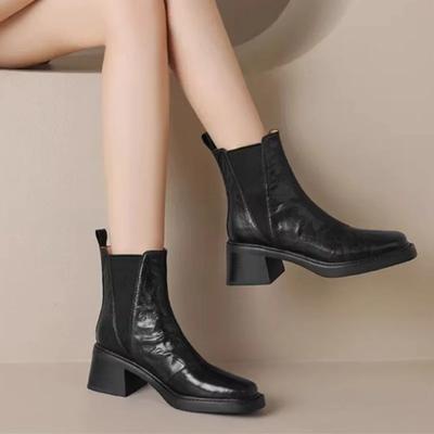 New Fashion Solid Color Women's Boots Square Toe Nude Boots Versatile Professional Casual Short Spring and Autumn