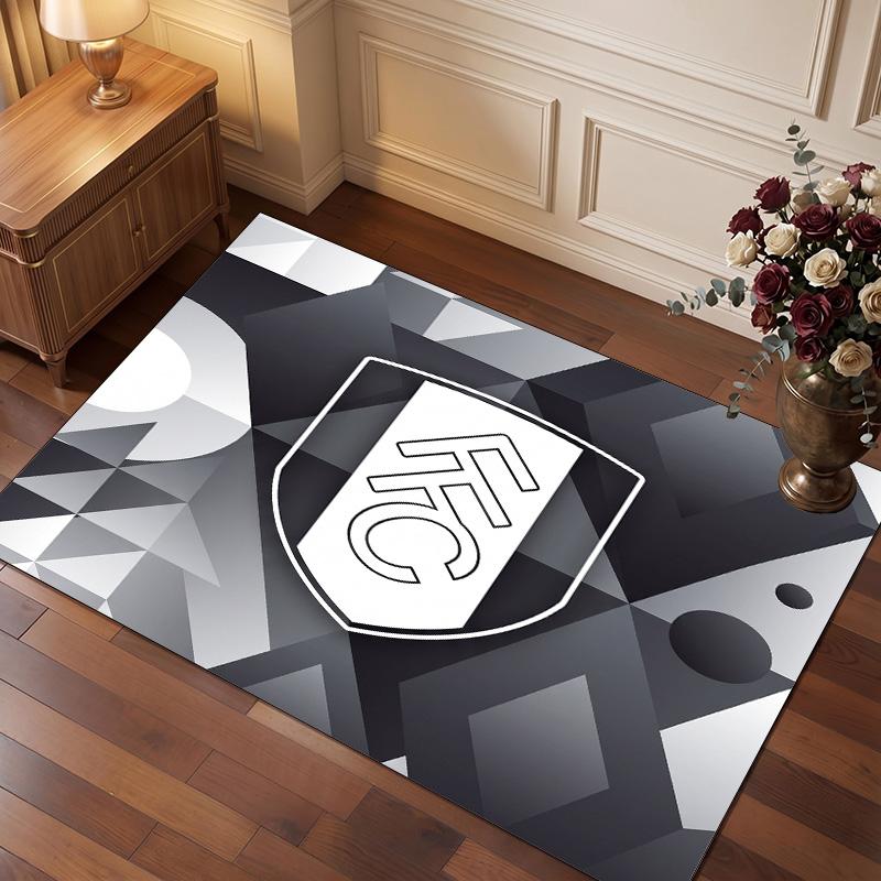 Fulham Football Print Crystal Velvet Rug, Comfortable Water Absorbent Non Slip Indoor Floor Carpet