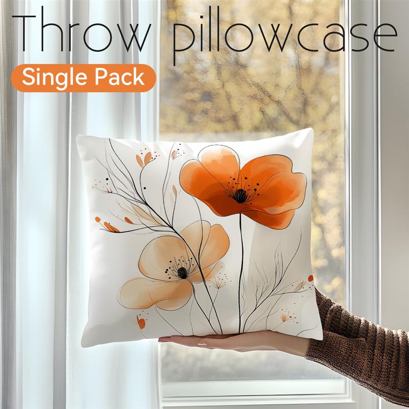 Jmg Clothing Unisex Orange 1Pcs Line Flowers Pillowcase Square Bedroom Cushion Covers Zipper Chair Living Soft Comfortable Decor 45X45cm