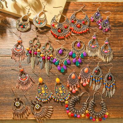 12 paia Orecchini Boho Vintage per Donne Vacanza Stile Corte Nappa Fatta a Mano Goccia per Orecchio Indossabile Quotidiano Lavoro Festa Decorazioni Regalo Versatile