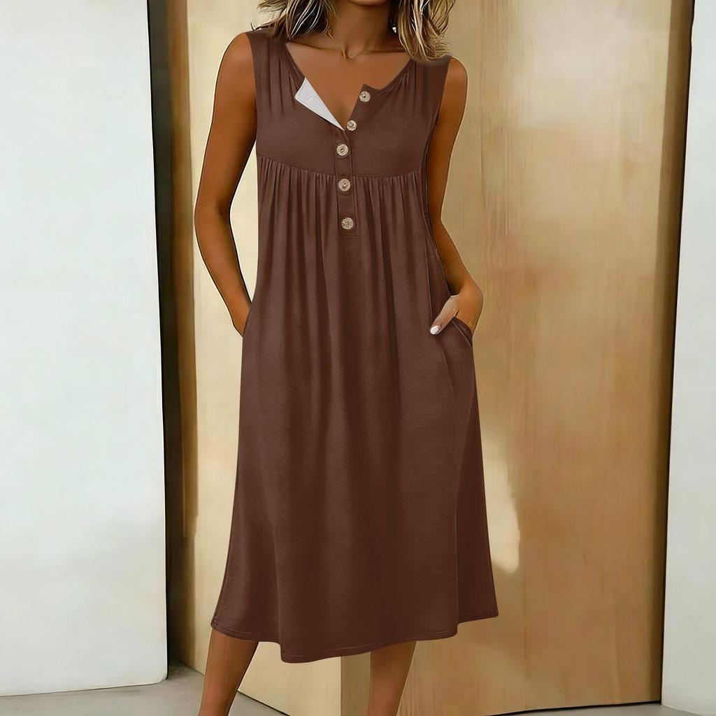 Women's Casual Sleeveless Button-down Mid-length Dress