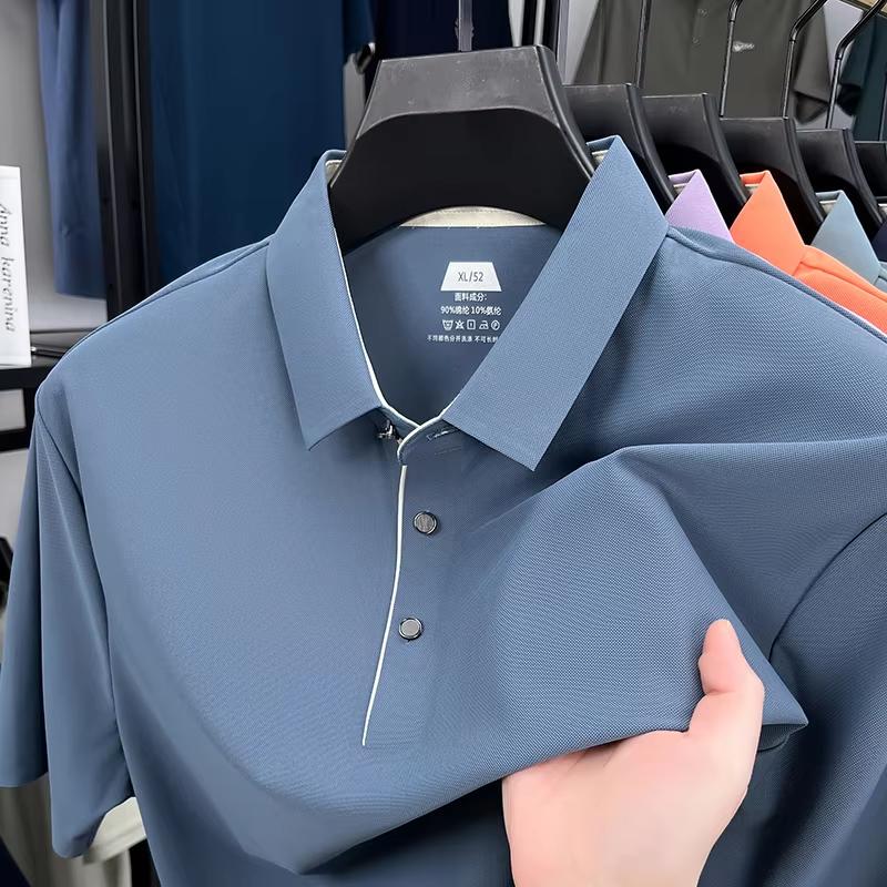 High Quality Ice Silk Breathable Polo Shirt Short Sleeve Men's Wear Summer Comfort Fashion Solid Color Business Casual T-shirt