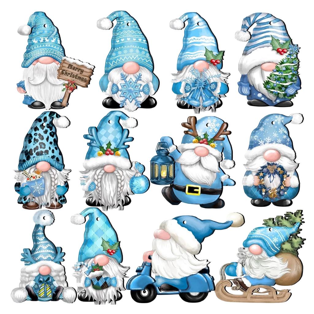 Ornements de Noël Gnomes en Bois 2D, Décorations d'Arbre de Noël, Ensemble de Plaques en Bois