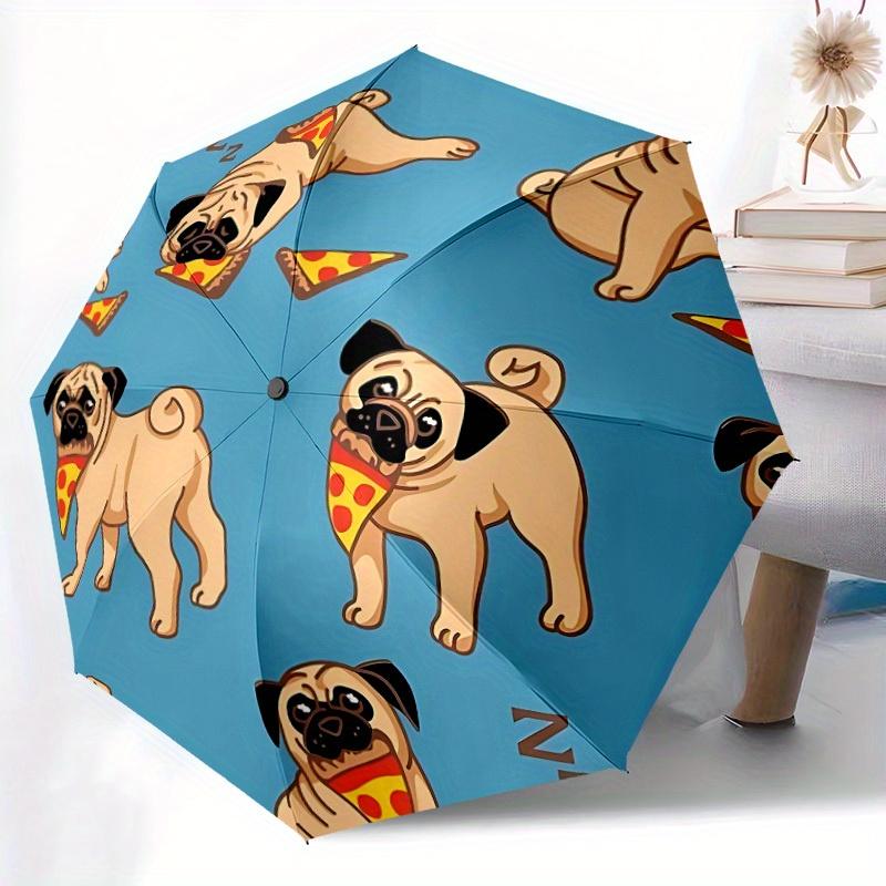 1pc Cute Pug Design Automatic Open/Close Umbrella, Umbrella with cartoon Design, Portable Compact Umbrella for Men & Women, Good Holiday Gif