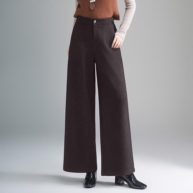 High-Waisted Korean Style Plush Woolen Wide-Leg Winter Pants for Women XL