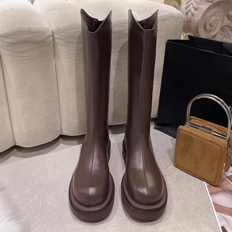 Miękka Skóra Damskie Kozaki do Kolana Modne Rozmiar Largas Długie Botki Kwadratowe Obcasy Jesień Zima Ciepłe Krótkie Pluszowe Buty