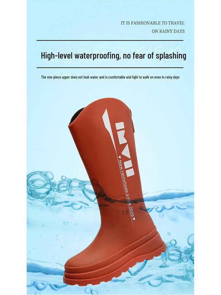 Korean Style Women's High Tube Waterproof Rain Boots - Non-Slip, Warm, Velvet-Lined Rubber Shoes for Outdoors