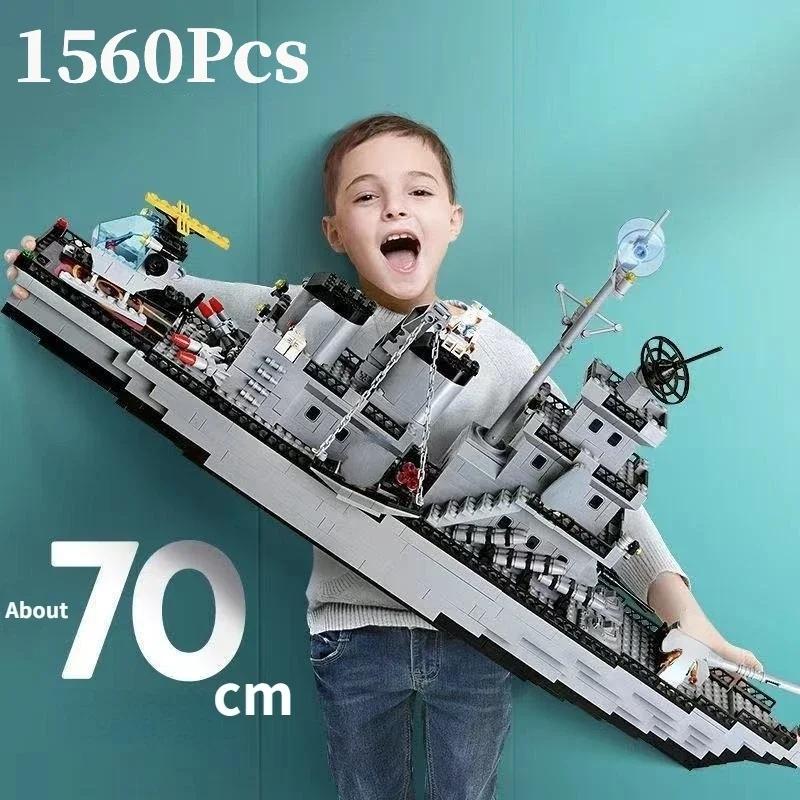 1560pcs 6 IN 1 Military Navy Ship Sets Building Blocks War Army Boat Plane Model Toys for Boys Bricks Toys Christmas Gifts