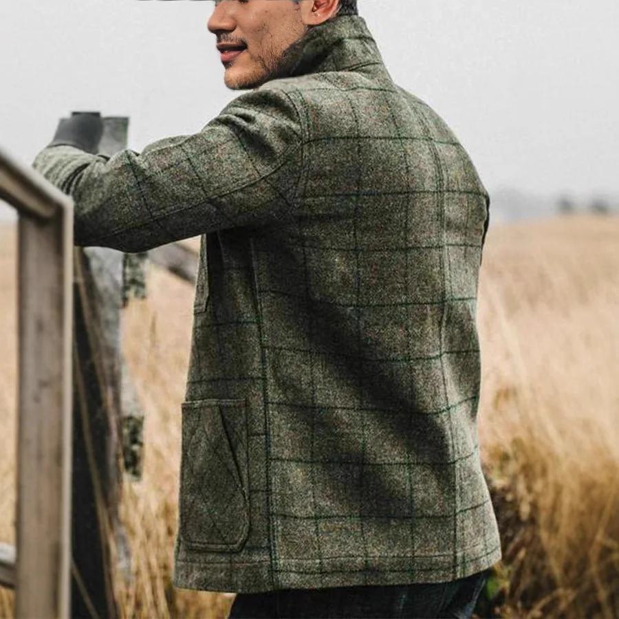 Herren Karo Lässiger Blazer Mantel Frühling Herbst Mode Winddichte Anzugjacke Langarm Oberbekleidung