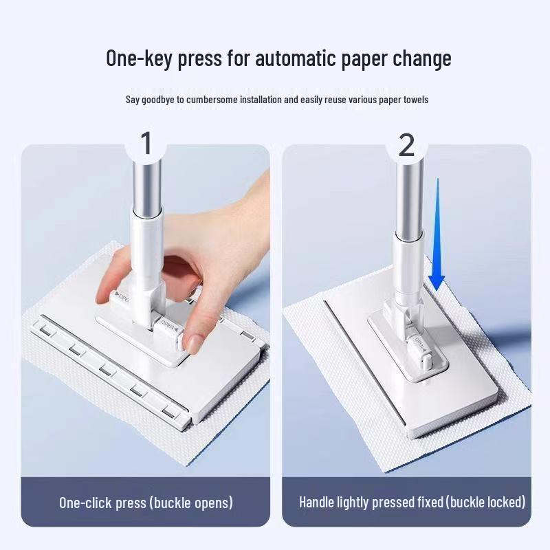 Hands-Free Lazy Flat Mop with Clip-On Washcloth for Dust Removal